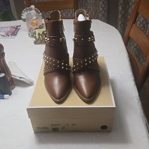 Michael Kors Brown Ankle Boots with Gold Studs